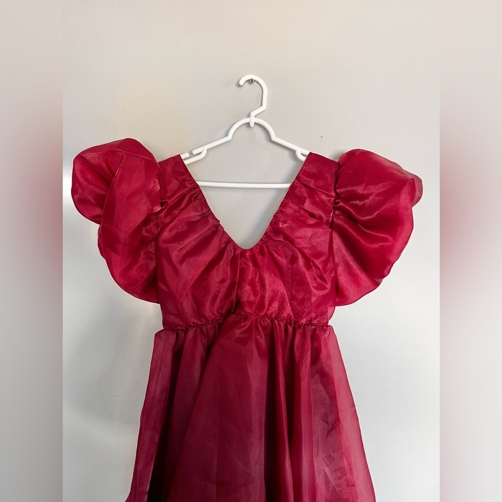 NWT Aje Gretta Tie Organza Burgundy Mini Dress Size Medium Open Back V neck - Picture 8 of 10